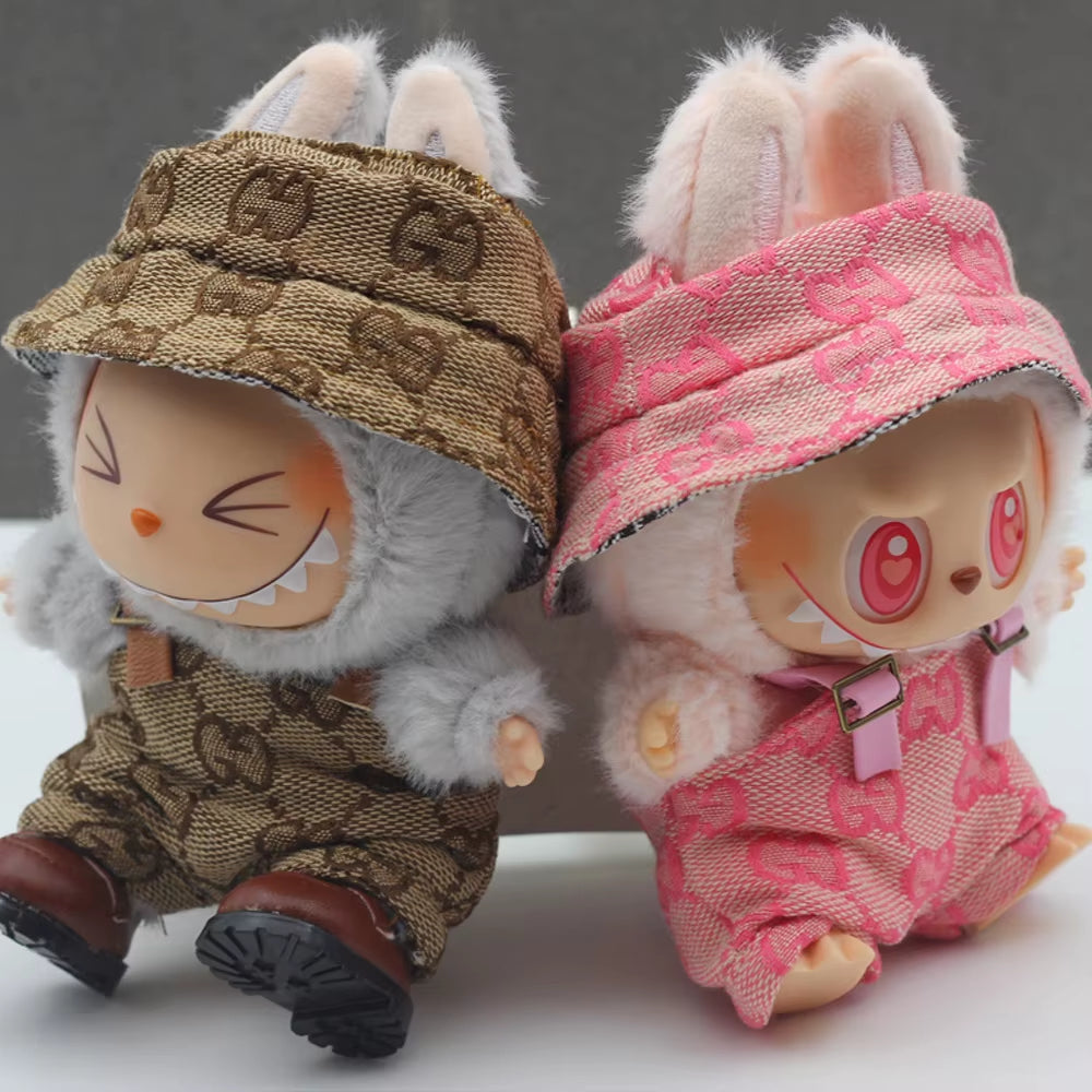 High Quality Wholesale Luxury Designer with Bucket Hats 2 Piece Set Outfit for Labubu Dolls Macaron Labubu Clothes