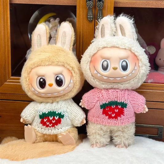 Doll Clothes Ropa Labubu for 17Cm Labubu V2 V1 Labubu Winter Sweater Strawberry Love Pattern Kid Toy Gift